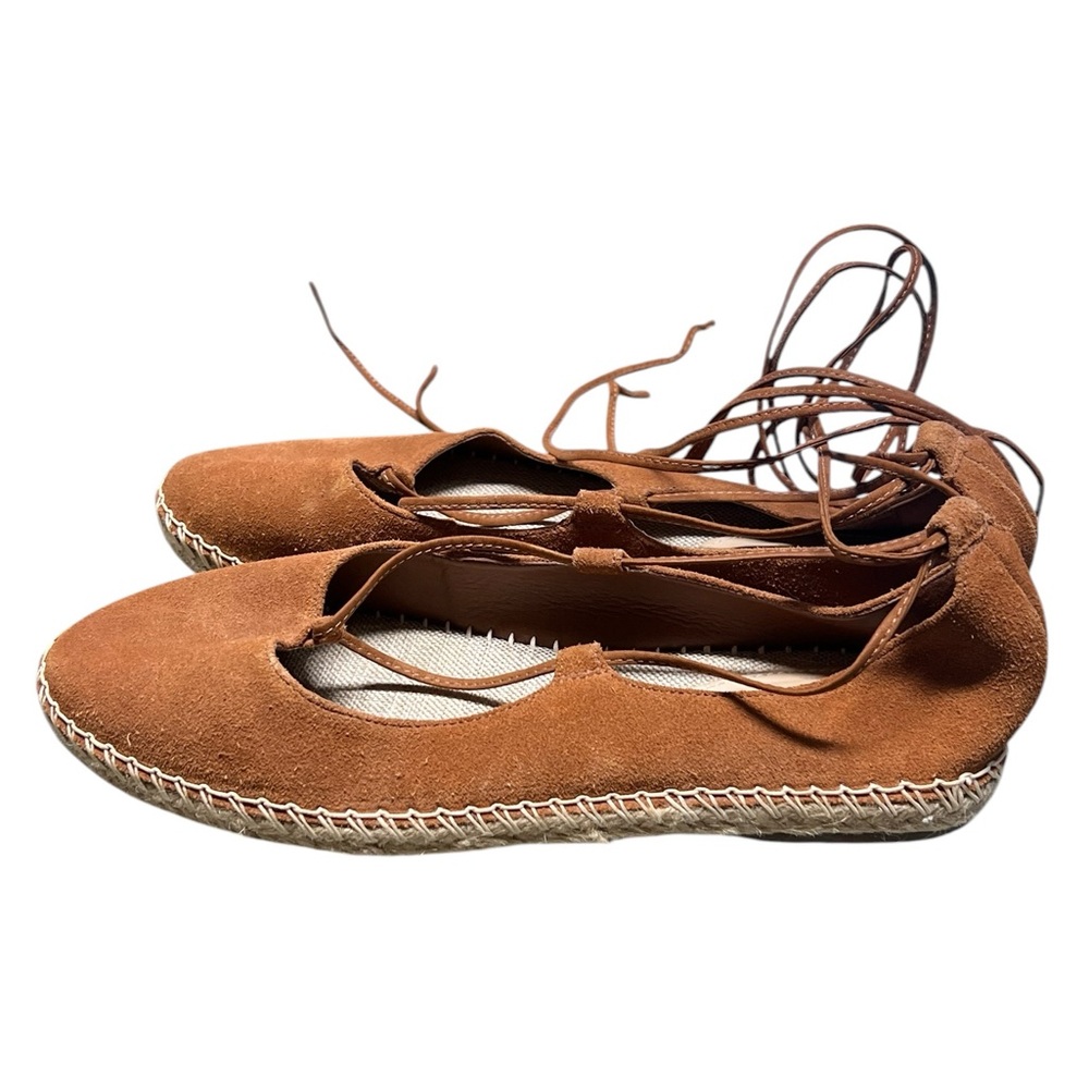Schutz Zela brown suede closed toe lace up espadrille flats Made in Brazil